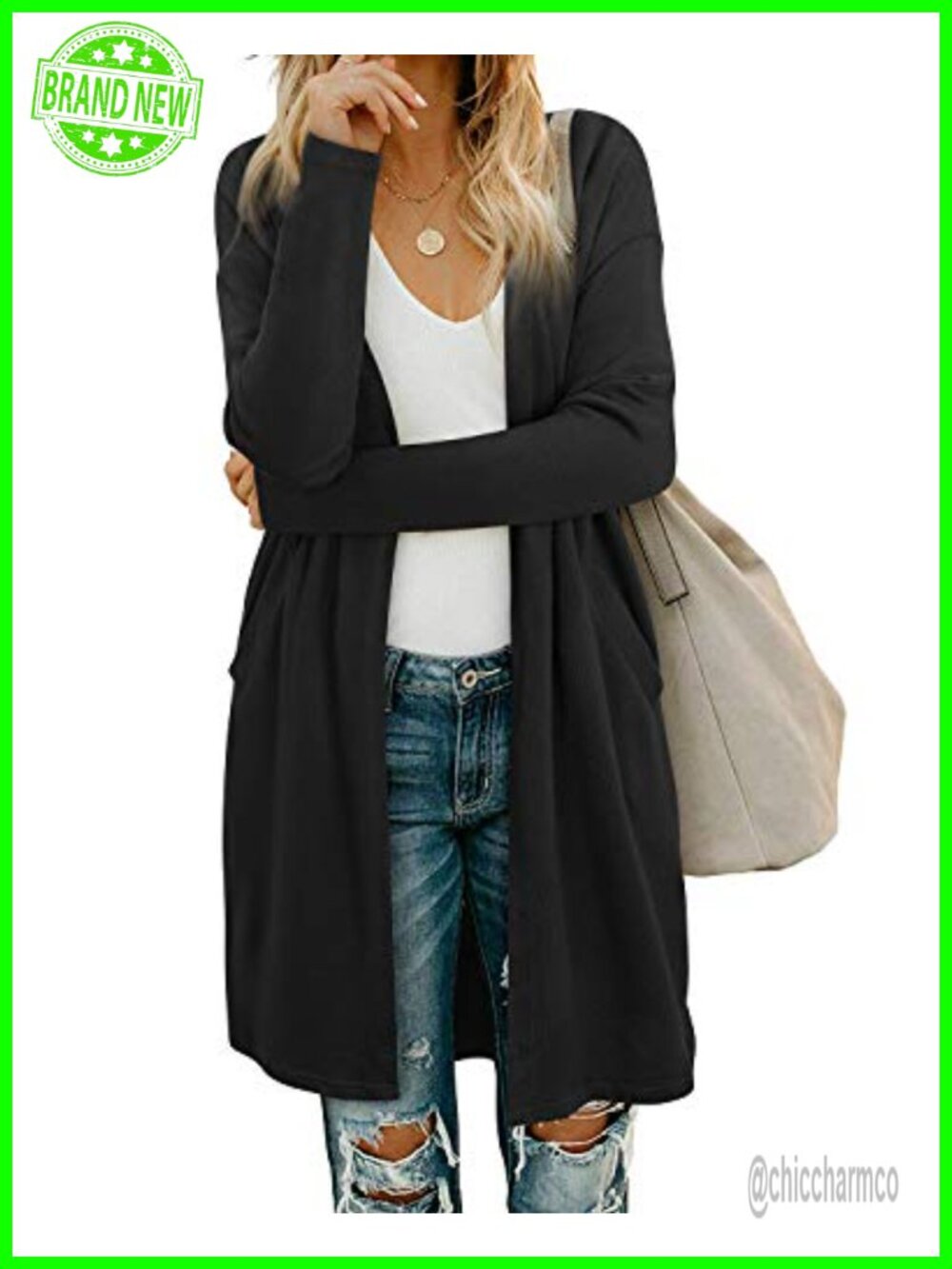 Open Front Cardigan Shirt with Pockets Long Sleeve Lightweight Polyester Spandex